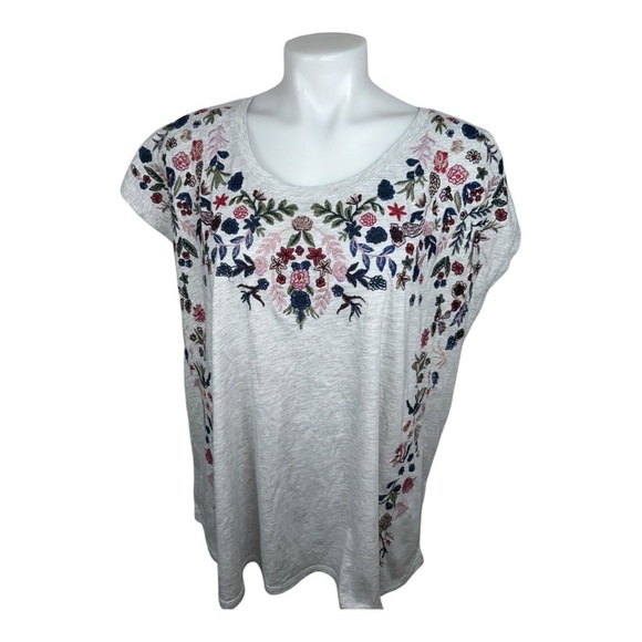 Lucky Brand Cotton Gray Floral Embroidered Women's Top - Gray Size 3X - Picture 2 of 10